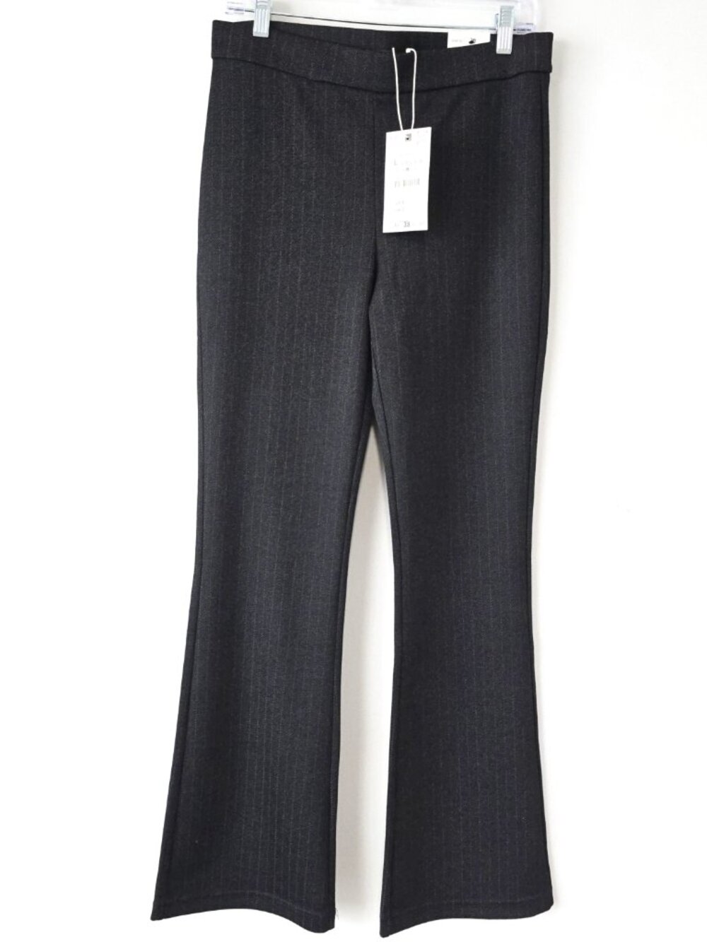 Zara Ponte High Rise Flare Pants L Black Herringbone NWT